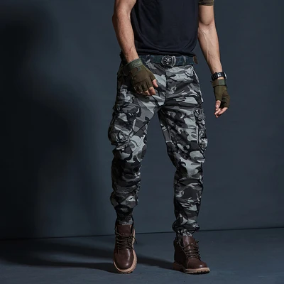 High Quality Khaki Casual Pants Men Tactical Joggers Camouflage Cargo Pants Multi-Pocket Fashions Black Army Trousers Work Wear