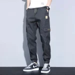Trendy Men Pants Soft Fabric Multi Pockets Elastic Waist Spring Summer Cargo Pants Wear-resistant Jogger Trousers Simple Clothes