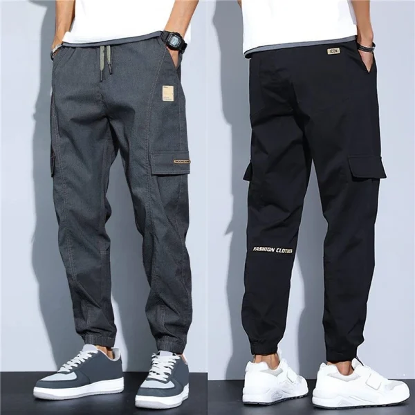 Trendy Men Pants Soft Fabric Multi Pockets Elastic Waist Spring Summer Cargo Pants Wear-resistant Jogger Trousers Simple Clothes
