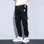 Trendy Men Pants Soft Fabric Multi Pockets Elastic Waist Spring Summer Cargo Pants Wear-resistant Jogger Trousers Simple Clothes
