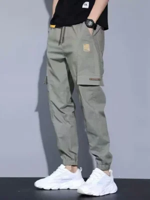 Trendy Men Pants Soft Fabric Multi Pockets Elastic Waist Spring Summer Cargo Pants Wear-resistant Jogger Trousers Simple Clothes