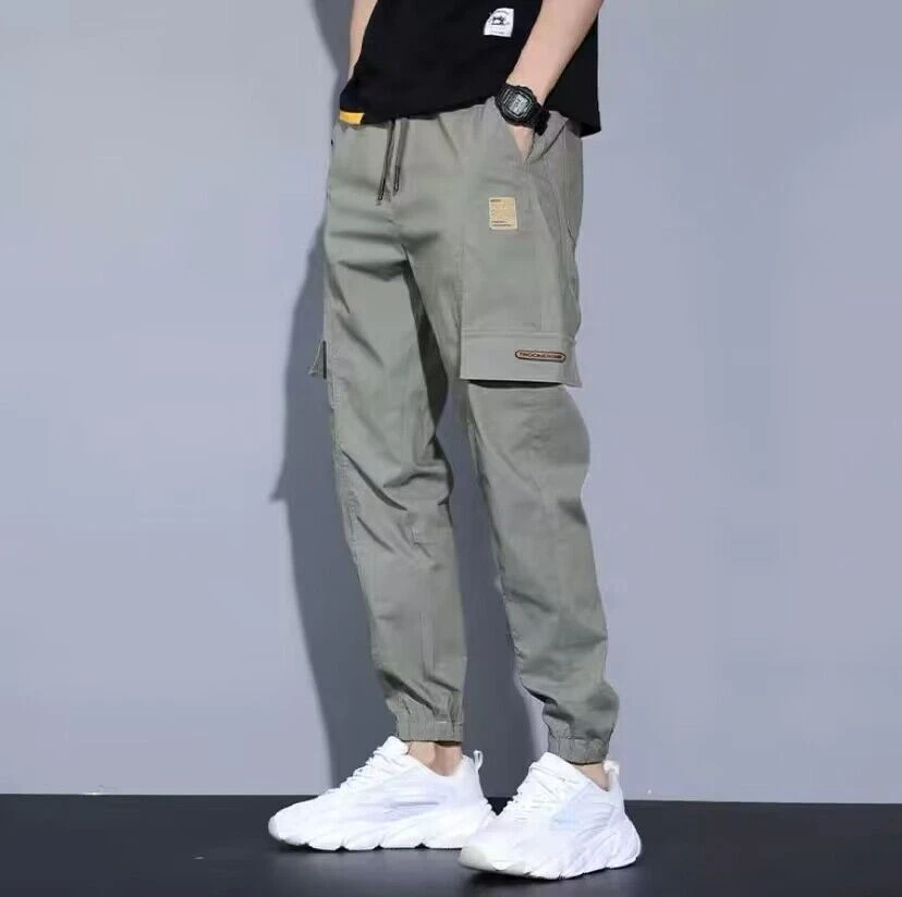 Trendy Men Pants Soft Fabric Multi Pockets Elastic Waist Spring Summer Cargo Pants Wear-resistant Jogger Trousers Simple Clothes