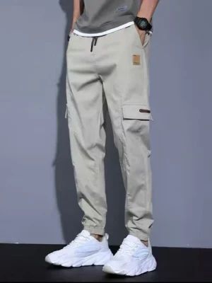 Trendy Men Pants Soft Fabric Multi Pockets Elastic Waist Spring Summer Cargo Pants Wear-resistant Jogger Trousers Simple Clothes – Khaki 2