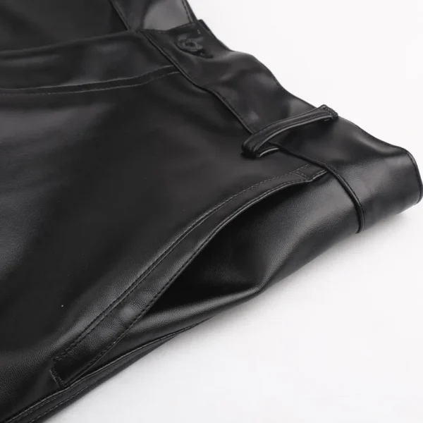 Men's Leather Pants Straight Fit Elastic PU Leather Trousers Motorcycle Pants Thin
