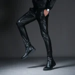 New Mens Skinny Biker Leather Pants Fashion Faux Leather Motorcycle Trousers For Male Stage Club Wear