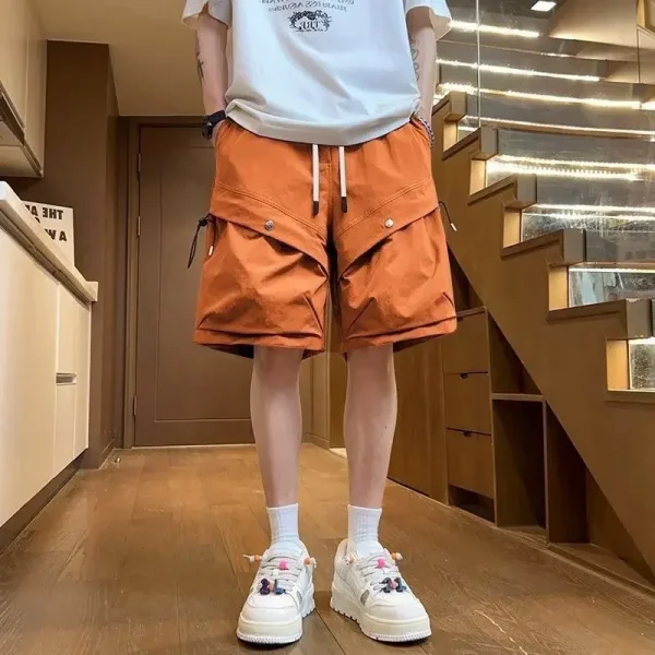 Big Size Elastic Waist Mens Cargo Shorts with Draw String Baggy Loose Oversize Solid Short Pants for Men Wide Designer New In