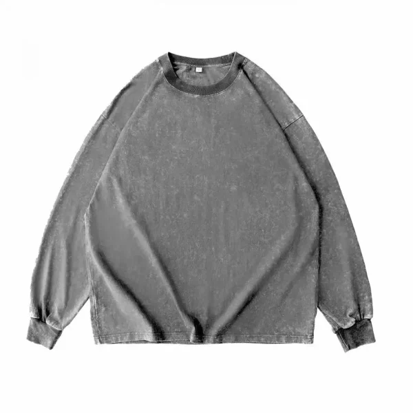 240G Heavy Washed-out Vintage Pure 100% Cotton Long-Sleeve T-shirt Men and Women Loose Spring and Autumn round Neck Sweater