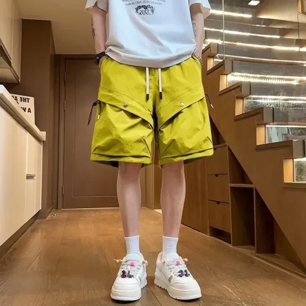 Big Size Elastic Waist Mens Cargo Shorts with Draw String Baggy Loose Oversize Solid Short Pants for Men Wide Designer New In