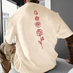 Men's Summer Loose Fit 100 Cotton Rose pattern Print T-shirt Tops