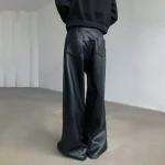 Mens Pu Leather Pants Rider Motorcycle Casual Pants Streetwear Fashion Hip-Hop Trend Youth Campus Pants Men'S Clothing New