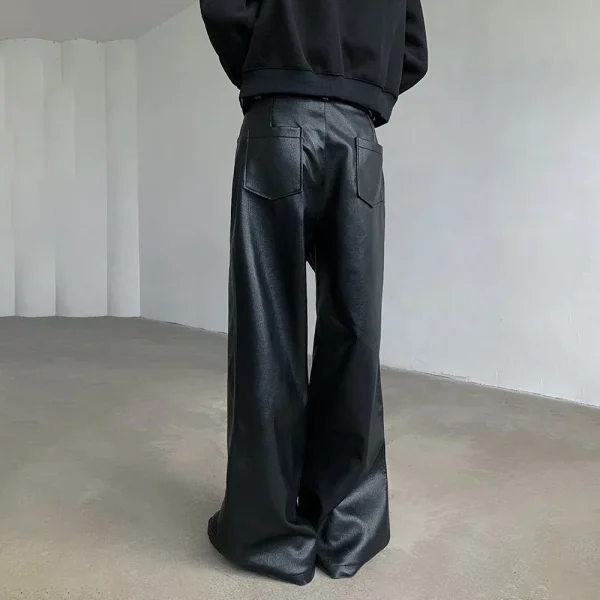 Mens Pu Leather Pants Rider Motorcycle Casual Pants Streetwear Fashion Hip-Hop Trend Youth Campus Pants Men'S Clothing New