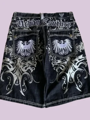 Gothic Retro Embroidery Loose American Denim Shorts Men's Y2K New Trend Harajuku Hip-Hop Rock Casual Joker Street Sports Pants