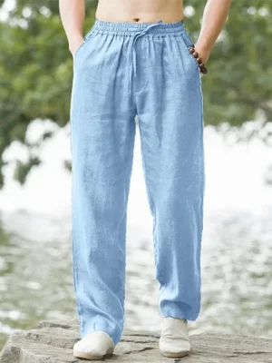 Men's Beach Pants Joggers Streetwear Cotton Linen Sweatpants Casual Pants Hawaiian Vacation Loose Summer Long