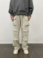 Vintage American Style Multi-pocket Cargo Pants Men Trendy Street Straight-leg Loose-fit Floor-length Wide-leg Trousers