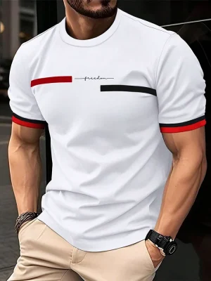 Men's 3D striped printed T-shirt men's hip-hop trend Harajuku streetwear round neck T-shirt comfortable and breathable