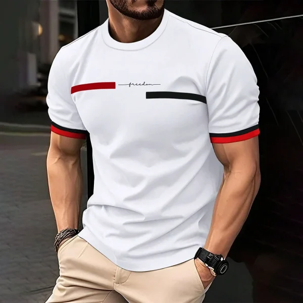 Men's 3D striped printed T-shirt men's hip-hop trend Harajuku streetwear round neck T-shirt comfortable and breathable