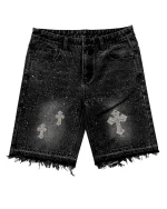 Vintage Cross Rhinestone Denim Shorts Y2K Jeans Mens Womens Harajuku Hip Hop Retro Black Baggy Gym Shorts Low Waist Shorts