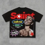 Printed Crew Neck Short Sleeve T-Shirt Street Portrait Style T-Shirt Unisex T-Shirt Street Trend Y2K Style Hip Hop T-Shirt