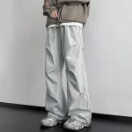 2025 Spring Straight Casual Pants For Men Wide Leg Solid Color Cargo Pants Elastic Waist Harajuku Men's Pants