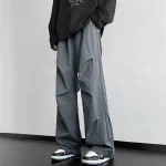 2025 Spring Straight Casual Pants For Men Wide Leg Solid Color Cargo Pants Elastic Waist Harajuku Men's Pants