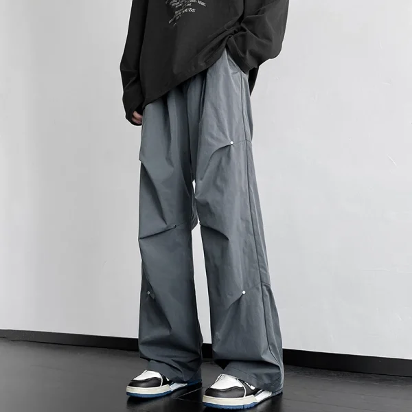 2025 Spring Straight Casual Pants For Men Wide Leg Solid Color Cargo Pants Elastic Waist Harajuku Men's Pants