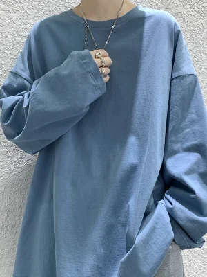 Privathinker Hip Hop Baggy T-shirt For Men Long Sleeve Fashion Brand Cotton Luxury Brand Tops Casual Solid Color Male Tees