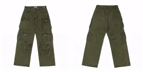 Vintage American Style Multi-pocket Cargo Pants Men Trendy Street Straight-leg Loose-fit Floor-length Wide-leg Trousers