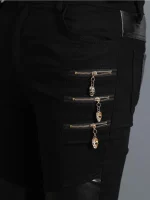 Men`s Gothic Rock Punk Hip Hop Concerts Faux Leather Slim Leisure Stretch skull Zippers Motocycle Rider Biker Pants Trousers