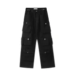 Vintage American Style Multi-pocket Cargo Pants Men Trendy Street Straight-leg Loose-fit Floor-length Wide-leg Trousers