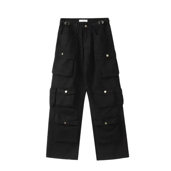 Vintage American Style Multi-pocket Cargo Pants Men Trendy Street Straight-leg Loose-fit Floor-length Wide-leg Trousers
