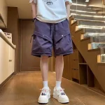 Big Size Elastic Waist Mens Cargo Shorts with Draw String Baggy Loose Oversize Solid Short Pants for Men Wide Designer New In