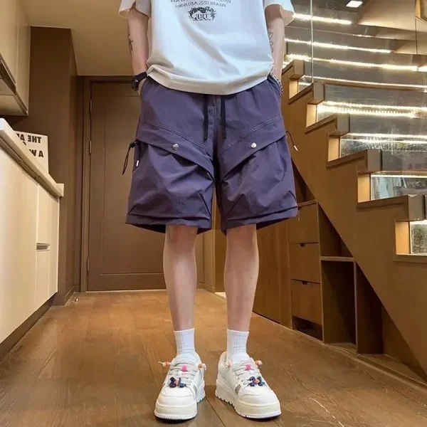 Big Size Elastic Waist Mens Cargo Shorts with Draw String Baggy Loose Oversize Solid Short Pants for Men Wide Designer New In