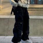 Vintage American Style Multi-pocket Cargo Pants Men Trendy Street Straight-leg Loose-fit Floor-length Wide-leg Trousers