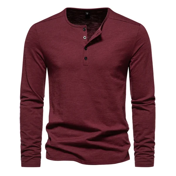 Men Long Sleeved T-shirt Cotton Slim Fit Bottoming Shirt Fitness Tops Tees Button Neck Casual Cozy Tshirt