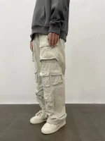 Vintage American Style Multi-pocket Cargo Pants Men Trendy Street Straight-leg Loose-fit Floor-length Wide-leg Trousers