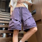 Big Size Elastic Waist Mens Cargo Shorts with Draw String Baggy Loose Oversize Solid Short Pants for Men Wide Designer New In