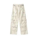 Vintage American Style Multi-pocket Cargo Pants Men Trendy Street Straight-leg Loose-fit Floor-length Wide-leg Trousers