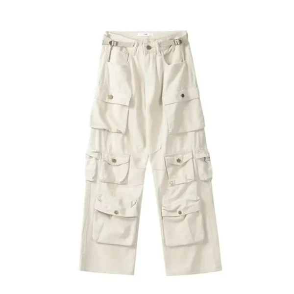 Vintage American Style Multi-pocket Cargo Pants Men Trendy Street Straight-leg Loose-fit Floor-length Wide-leg Trousers