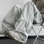 2025 Spring Straight Casual Pants For Men Wide Leg Solid Color Cargo Pants Elastic Waist Harajuku Men's Pants