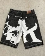 Summer New Fashion Letters Flocking Embroidery Casual Denim Shorts Men Y2K Harajuku Vintage Popular High Waist Wide Leg Shorts