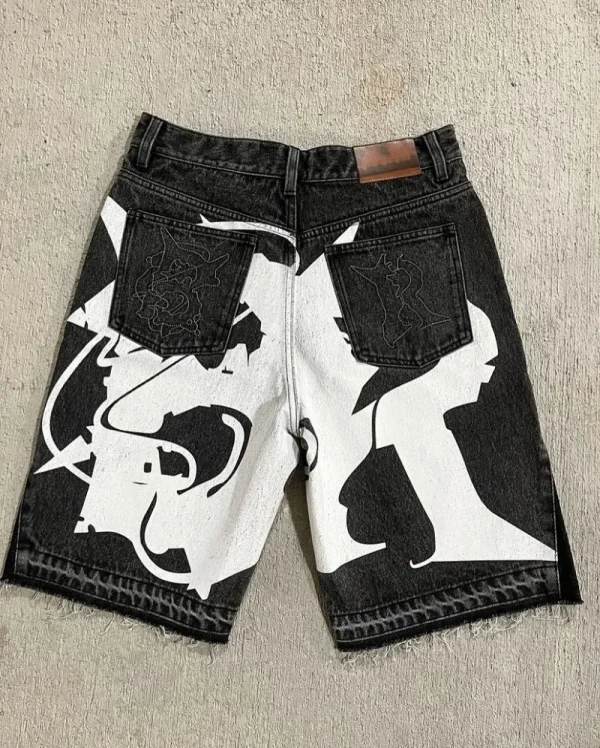 Summer New Fashion Letters Flocking Embroidery Casual Denim Shorts Men Y2K Harajuku Vintage Popular High Waist Wide Leg Shorts