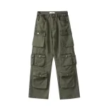 Vintage American Style Multi-pocket Cargo Pants Men Trendy Street Straight-leg Loose-fit Floor-length Wide-leg Trousers