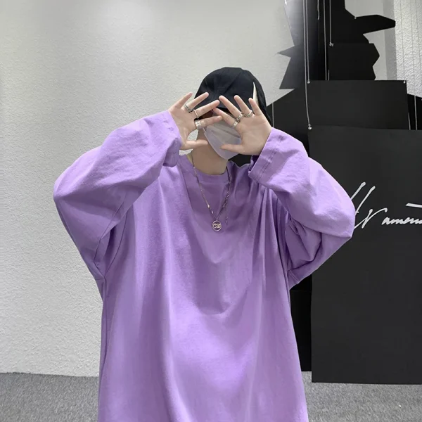 Privathinker Hip Hop Baggy T-shirt For Men Long Sleeve Fashion Brand Cotton Luxury Brand Tops Casual Solid Color Male Tees