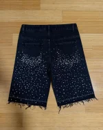Vintage Cross Rhinestone Denim Shorts Y2K Jeans Mens Womens Harajuku Hip Hop Retro Black Baggy Gym Shorts Low Waist Shorts