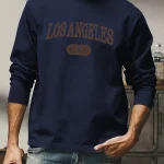 Men's 100% pure cotton loose fit plus size comfortable casual sports Boston letter printed round neck long sleeved T-shirt top