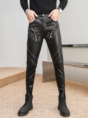 2025 New Arrived Skinny Biker Leather Pants Mens New Faux Leather Biker Trousers for Male Trouser Stage Club Wear