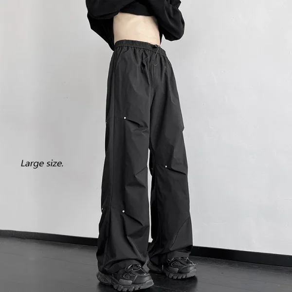2025 Spring Straight Casual Pants For Men Wide Leg Solid Color Cargo Pants Elastic Waist Harajuku Men's Pants