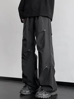 2025 Spring Straight Casual Pants For Men Wide Leg Solid Color Cargo Pants Elastic Waist Harajuku Men's Pants