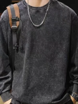 240G Heavy Washed-out Vintage Pure 100% Cotton Long-Sleeve T-shirt Men and Women Loose Spring and Autumn round Neck Sweater