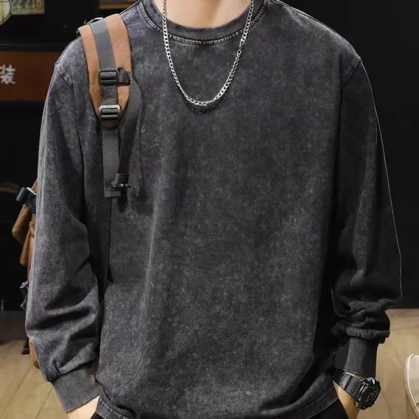 240G Heavy Washed-out Vintage Pure 100% Cotton Long-Sleeve T-shirt Men and Women Loose Spring and Autumn round Neck Sweater